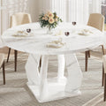 IBF Round Marble Dining Table,Dinner Tables for Kitchen 4-6,47 Inch Modern Pedestal Dining Room Table for Kitchen,Office,Living Room,White Marble