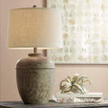 John Timberland Otero Rustic Southwestern Style Table Lamp 27' Tall Gray Faux Mottled Stone Jug Cream Linen Drum Shade Decor for Living Room Bedroom Bedside Nightstand Office Entryway Reading