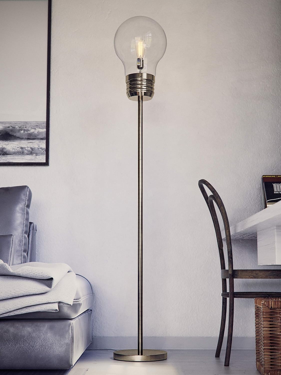 Kenroy Home 32463AB Edison Floor Lamp with Antique Brass Finish, Rustic Style, 71.5' Height, 11.438' Width, 11.438' Depth , Medium