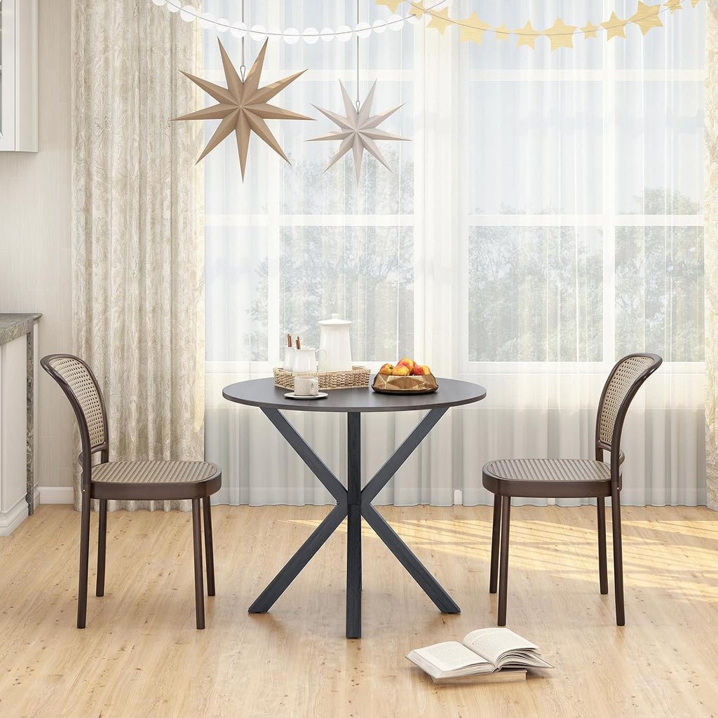 Giantex 36' Round Dining Table for 4, Farmhouse Kitchen Table with Rubber Wood Legs, Adjustable Foot Pads, Dining Room Tables for Dinette, Small Space, Dinner, Living Room, Restaurant