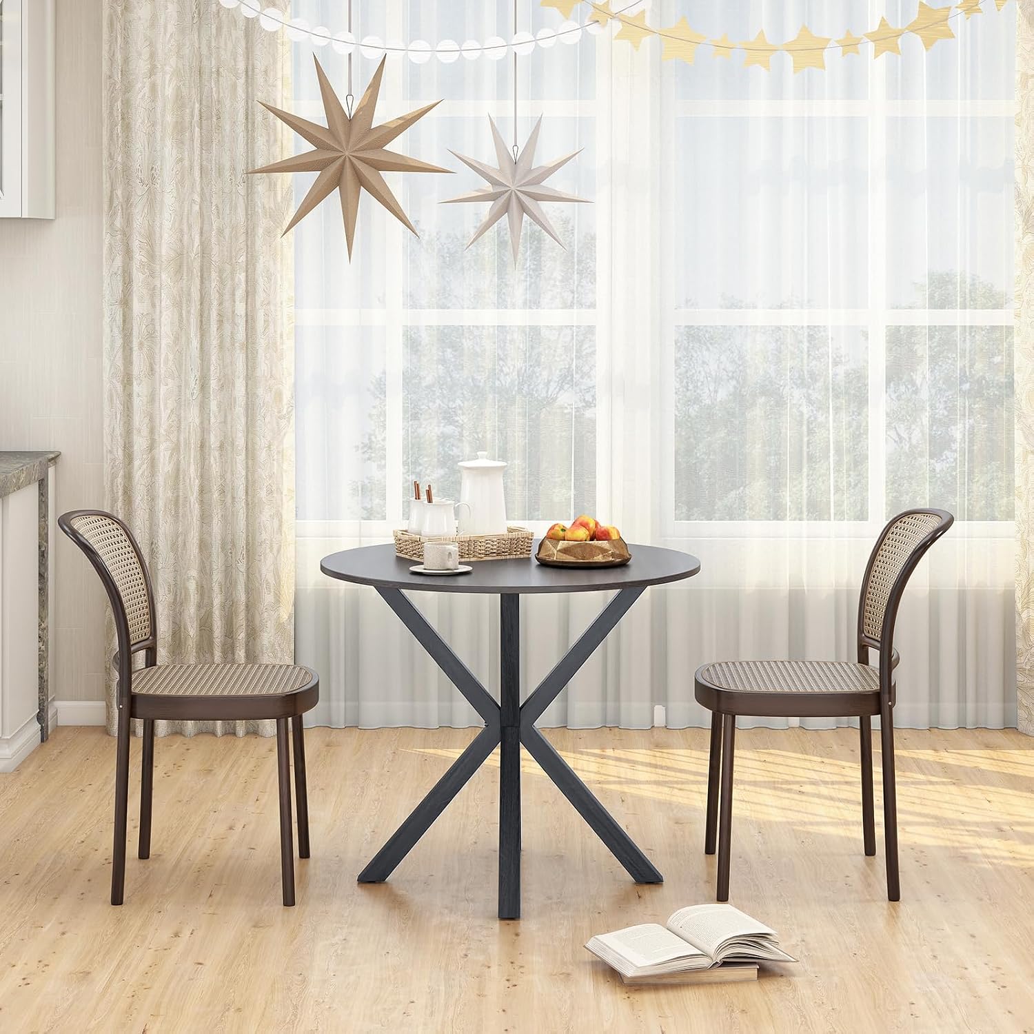 Giantex 36' Round Dining Table for 4, Farmhouse Kitchen Table with Rubber Wood Legs, Adjustable Foot Pads, Dining Room Tables for Dinette, Small Space, Dinner, Living Room, Restaurant