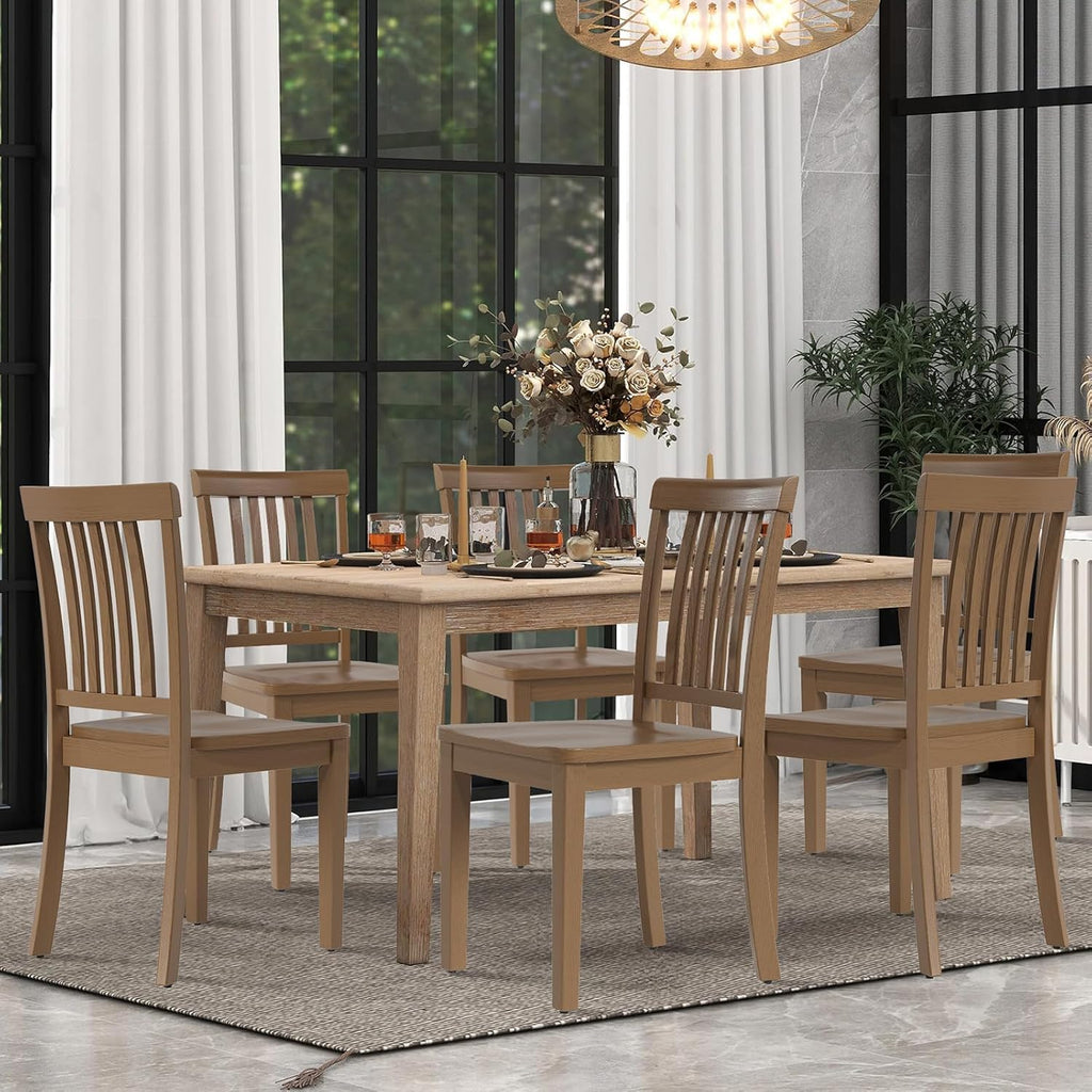 COLAMY Wooden Dining Chairs Set of 4, Solid Rubberwood Kitchen & Dining Room Chairs, Farmhouse Rustic Side Chairs for Dining Table, Anti-Slip Protection, Classic Windsor Style Seating, Oak Light Brown