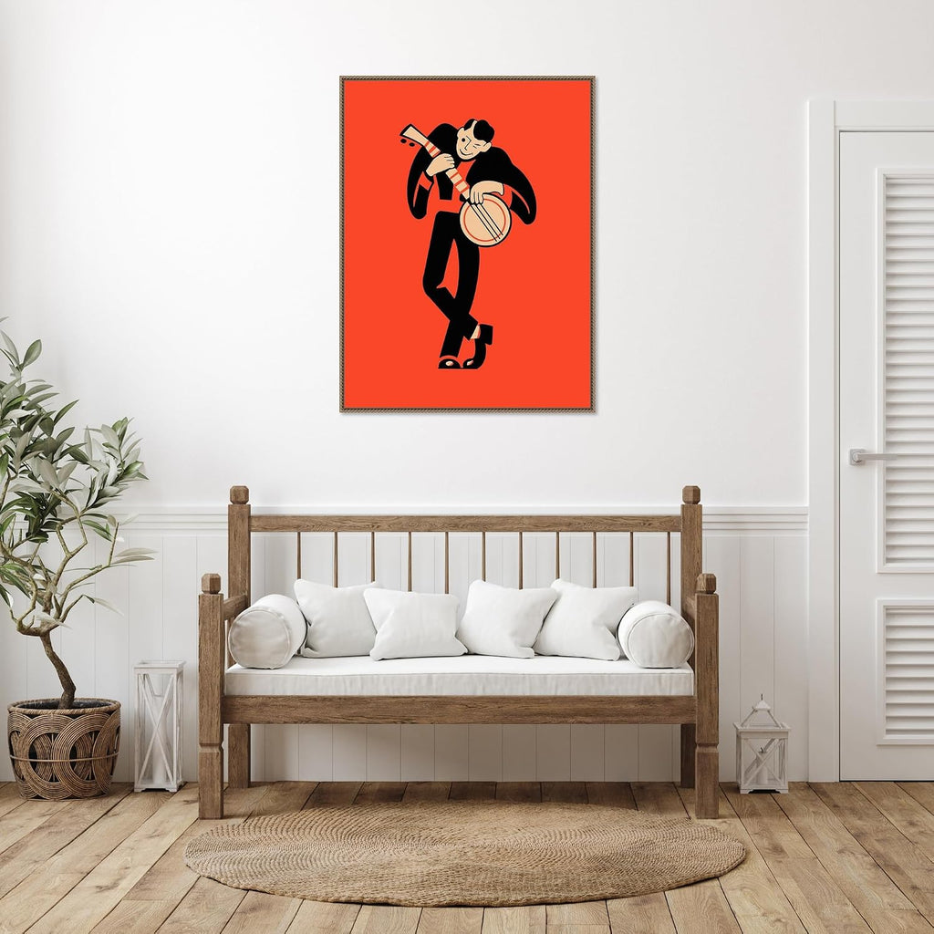 Amanti Art Framed Canvas Wall Art 42x32 The Banjo by Mark Rogan, Framed Wall Art Canvas, Music Artwork, Traditional Decor, Oversize Poster Painting for Living Room, Bedroom, Bathroom, Kitchen, Office