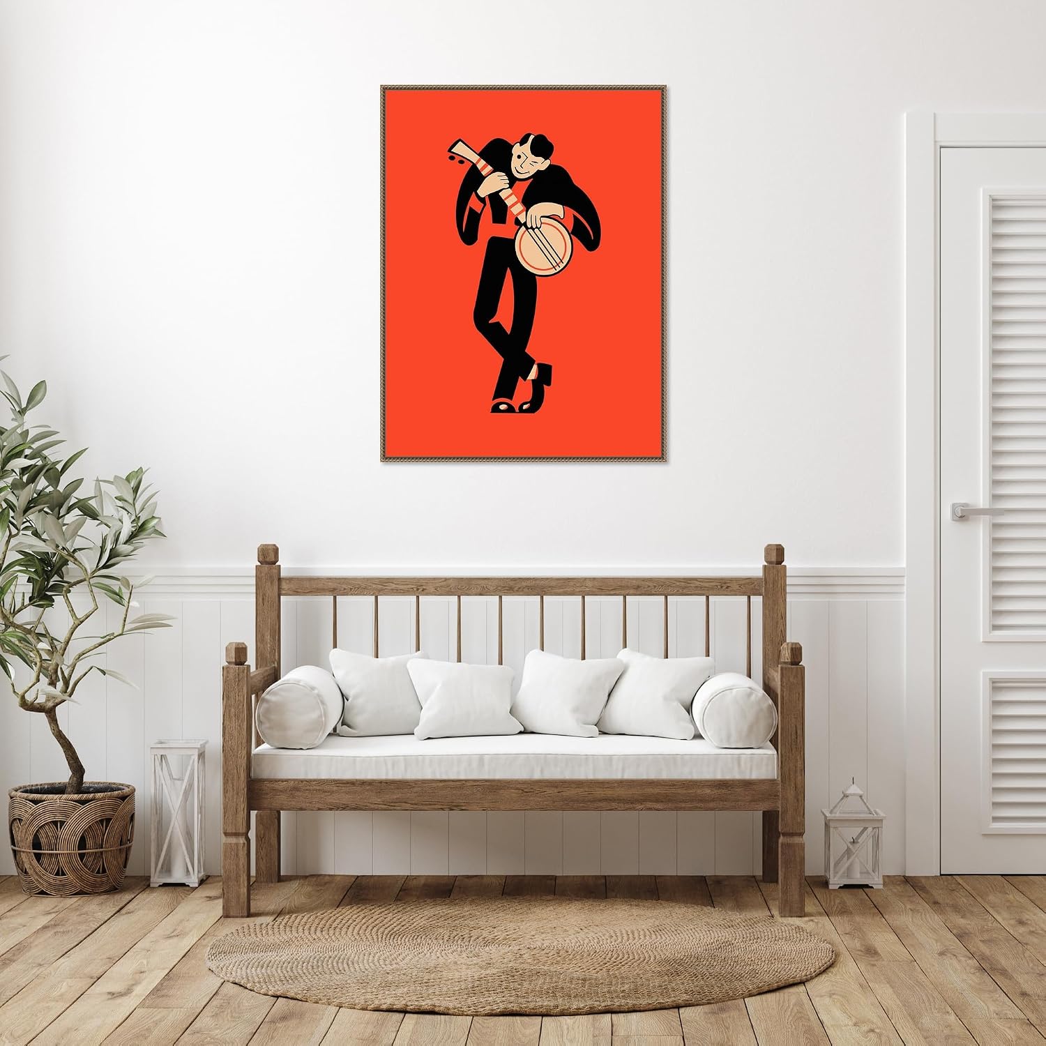 Amanti Art Framed Canvas Wall Art 42x32 The Banjo by Mark Rogan, Framed Wall Art Canvas, Music Artwork, Traditional Decor, Oversize Poster Painting for Living Room, Bedroom, Bathroom, Kitchen, Office