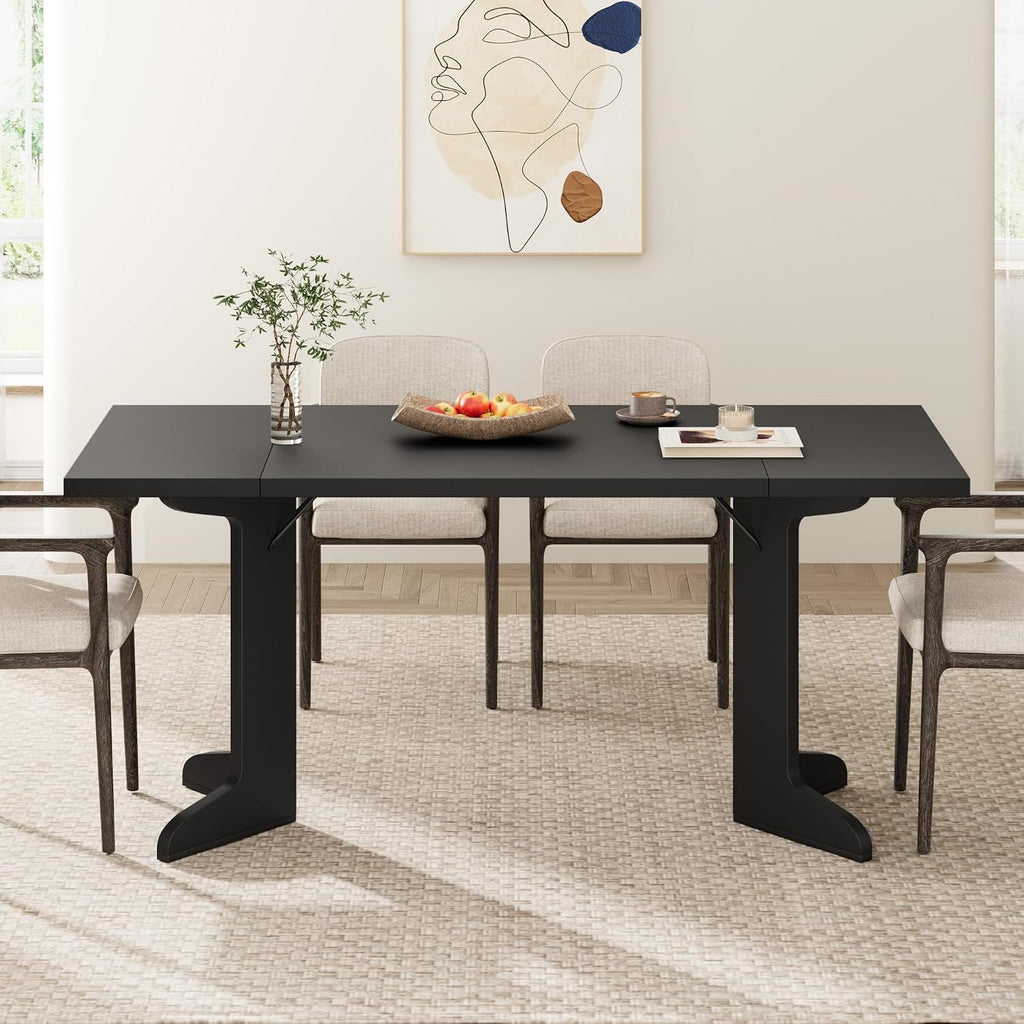 Garvee 71' Large Dining Table for 6 to 8 People, Modern Dinner Table with Unique Wooden Legs, Rectangle Dining Table for Kitchen, Dining Room & Living Room, Black