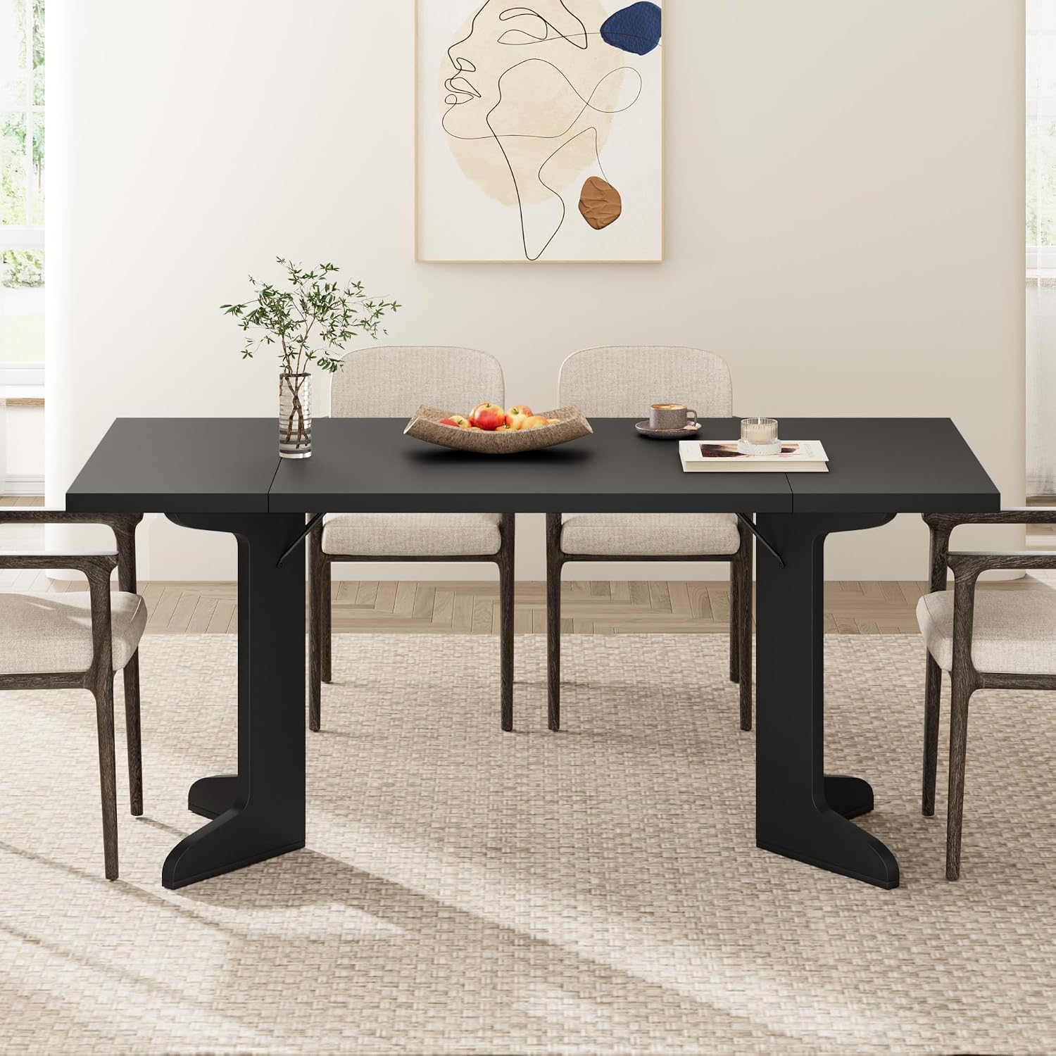 Garvee 71' Large Dining Table for 6 to 8 People, Modern Dinner Table with Unique Wooden Legs, Rectangle Dining Table for Kitchen, Dining Room & Living Room, Black