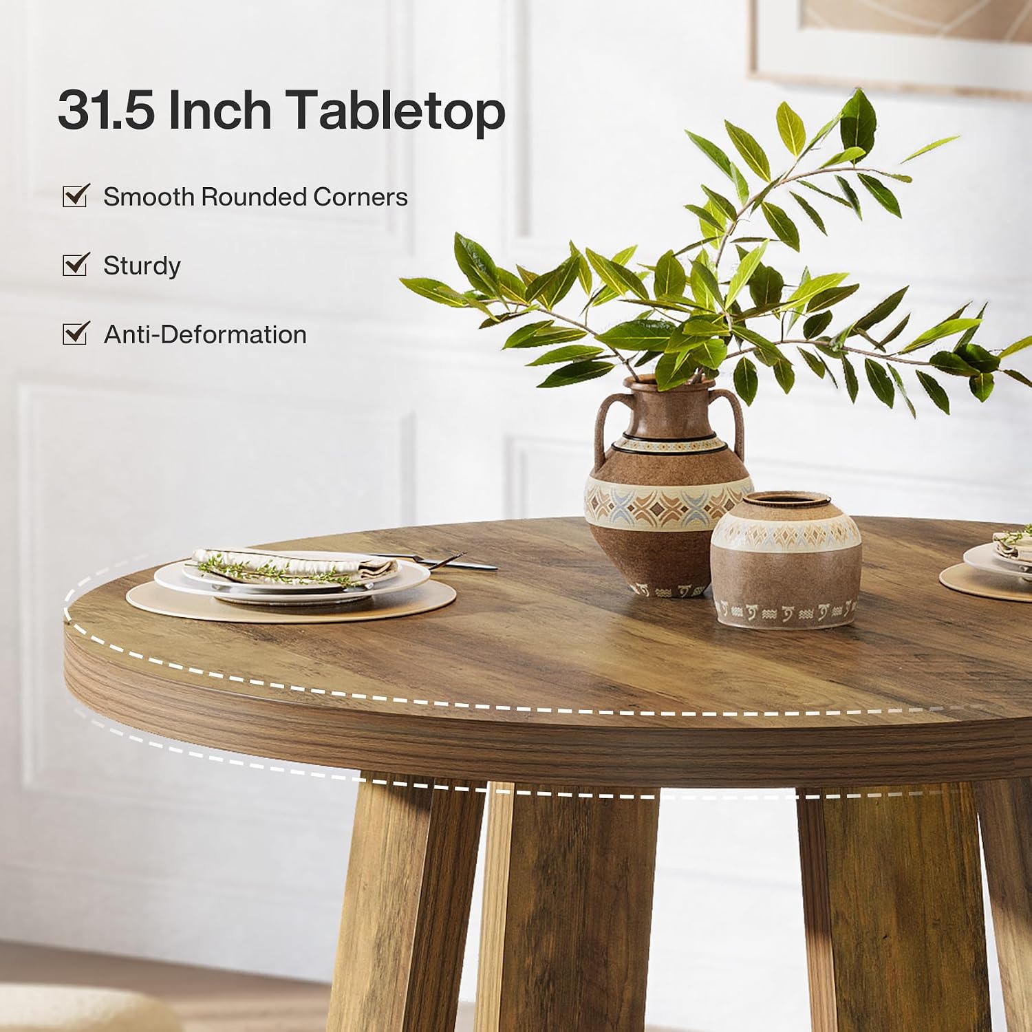 Tribesigns Small Round Dining Table for 2-4 People, 31.5 Inches Farmhouse Kitchen Table for Small Space, Dining Room, Kitchen, Apartment, Rustic Brown