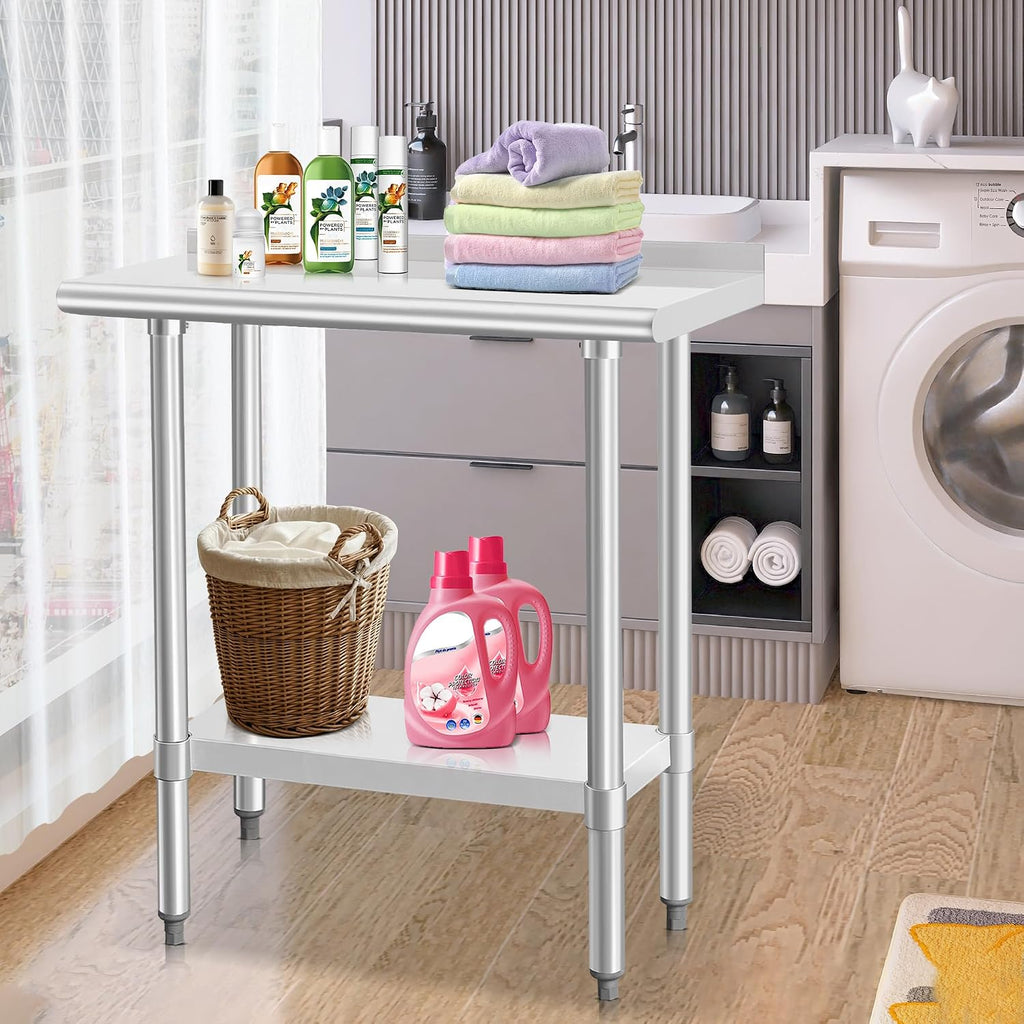 HARDURA Stainless Steel Commercial Work Table Prep Work Metal Table 14×30 Inches with Undershelf and 2' Backsplash Heavy Duty NSF 430 for Kitchen Food Prep