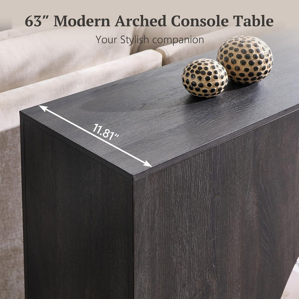 IFGET 63' Arched Console Table, 2-Tier Modern Entryway Table with Arched Base, Narrow Long Wood Sofa Table Behind Couch Table for Living Room, Hallway, Foyer, Dark Grey