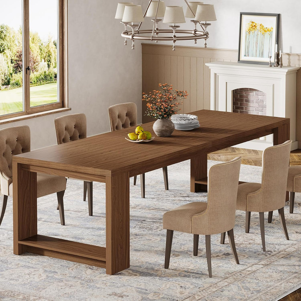 Tribesigns 86.61-Inch Dining Table for 6-8 People, Narrow Long Modern Kitchen Table with Pedestal Base, Farmhouse Extra Long Rectangular Dining Room Furniture, 27.56 x 86.61 x 29.53 Inches, Brown