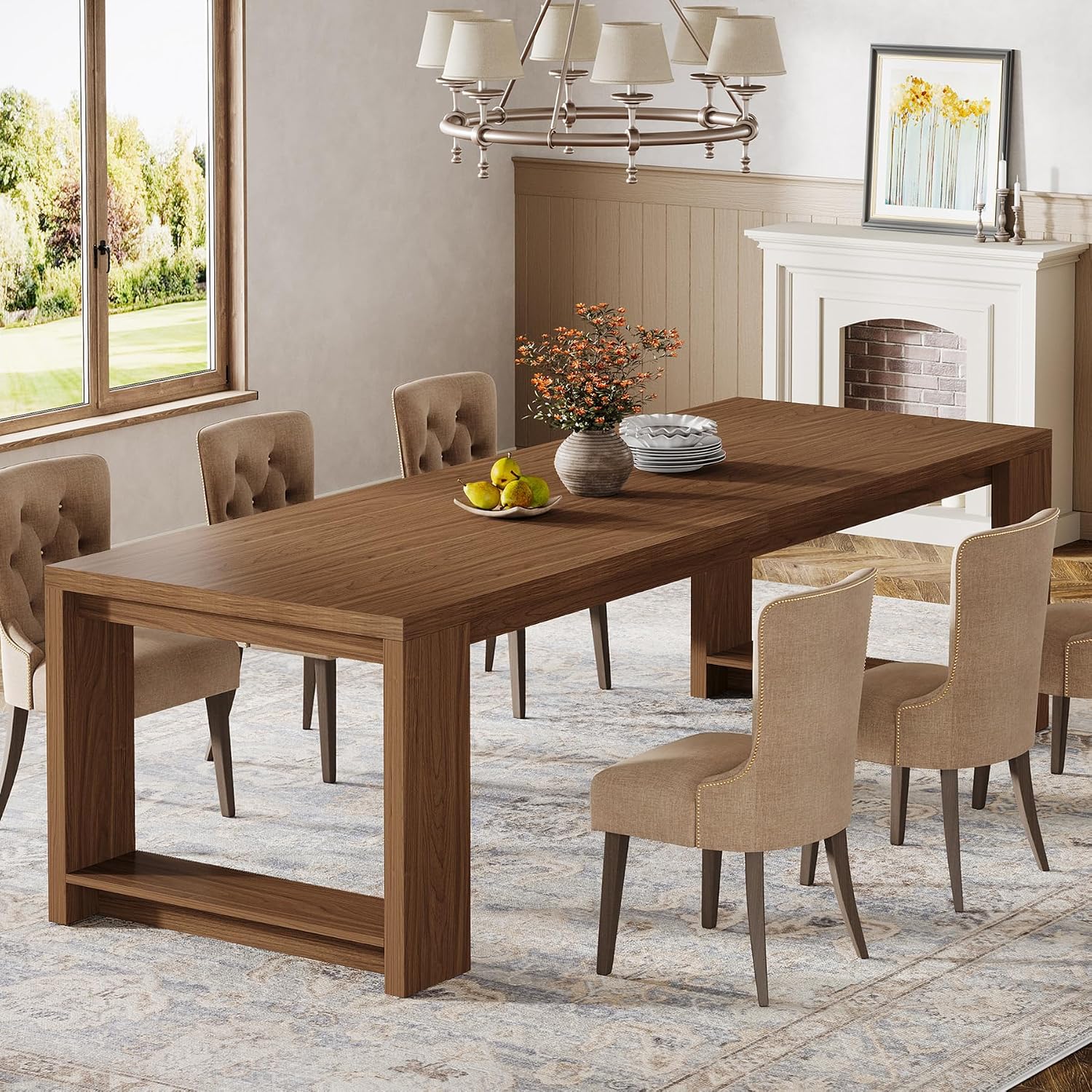 Tribesigns 86.61-Inch Dining Table for 6-8 People, Narrow Long Modern Kitchen Table with Pedestal Base, Farmhouse Extra Long Rectangular Dining Room Furniture, 27.56 x 86.61 x 29.53 Inches, Brown