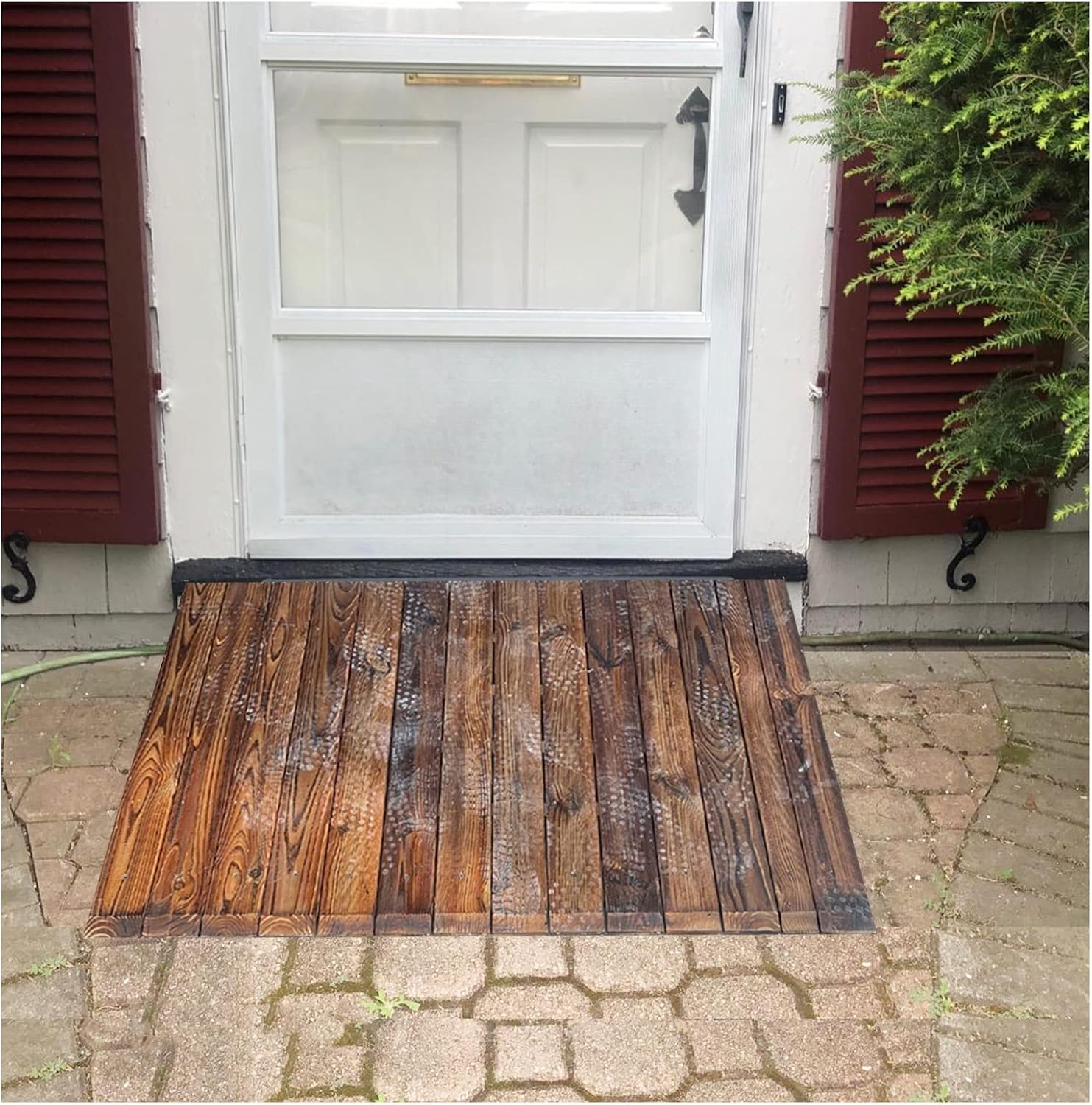 Brown Wooden Doorway Threshold/Kerb Ramp, Non-Skid Patio Garage Bike/Motorcycle/Wheelchairs Ramps, 3.9'/7'/7.8'/9.8' High (60x25x80cm/23x9.8x31in)