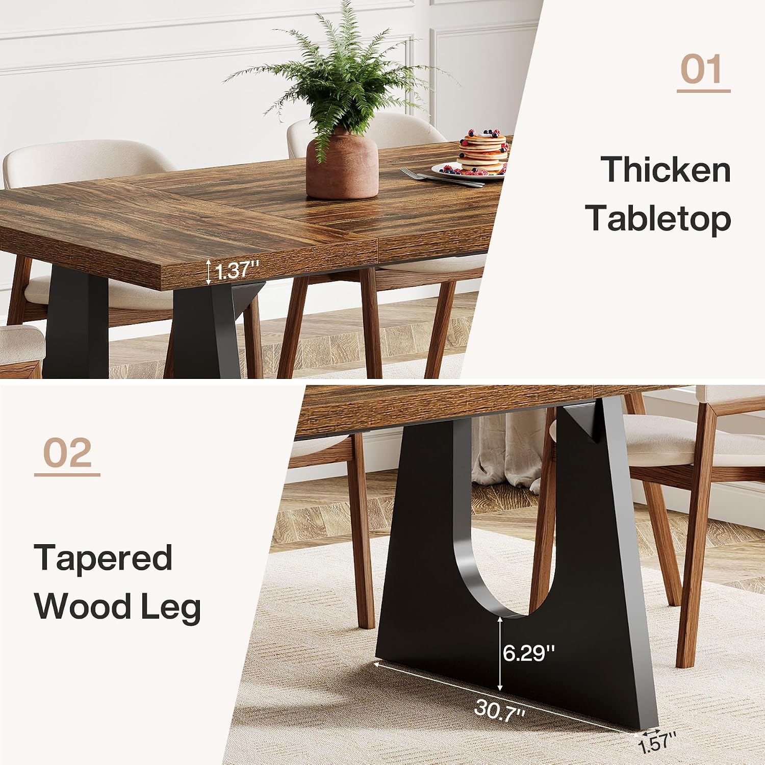 Tribesigns Large Dining Table for 6-8 People, 70.9-Inch Wood Rustic Rectangular Table with Black Wooden Legs, Farmhouse Center Kitchen Table for Dining Room, Living Room, Home Furniture (Dark Brown)