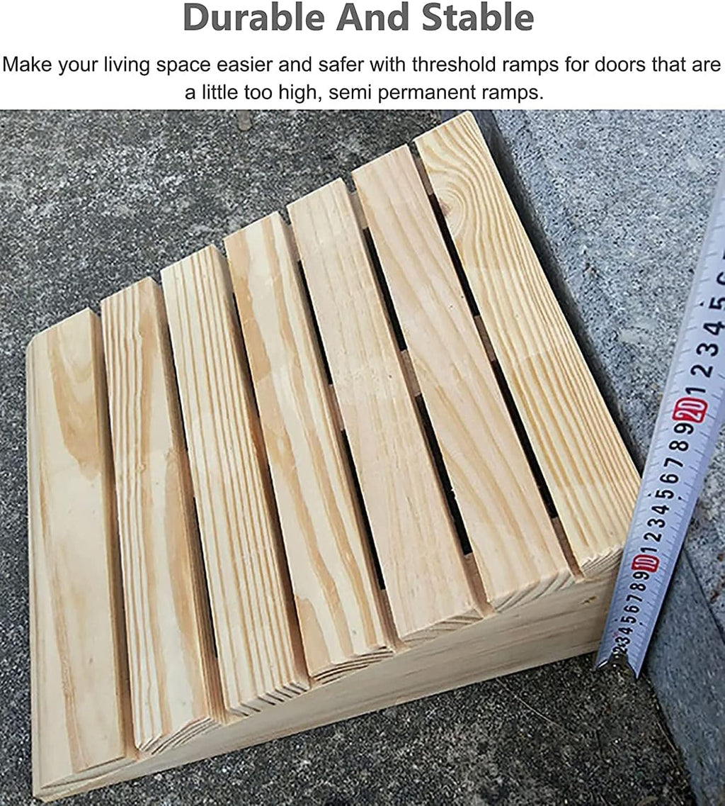 Ramps Entry/Curb Wooden Threshold with Handle, Portable Steps Doorways for Cars Wheelchair(33.8x30x13cm)