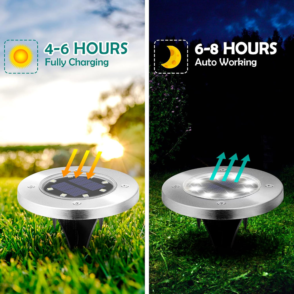 PATIOWIN 20 Pack Solar Ground Lights, 8 LED Solar Powered Disk Lights Waterproof Garden Landscape Lighting for Yard Patio Driveway Pathway Walkway (Cool White)