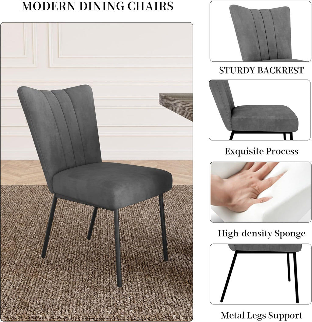 HIPIHOM 7-Piece Dining Table Set for 6 People, 70.8' MDF Kitchen Table with 6 Velvet Chairs, Space-Saving for Dining Room, Breakfast Nook(Grey Table+6 Grey Chairs)