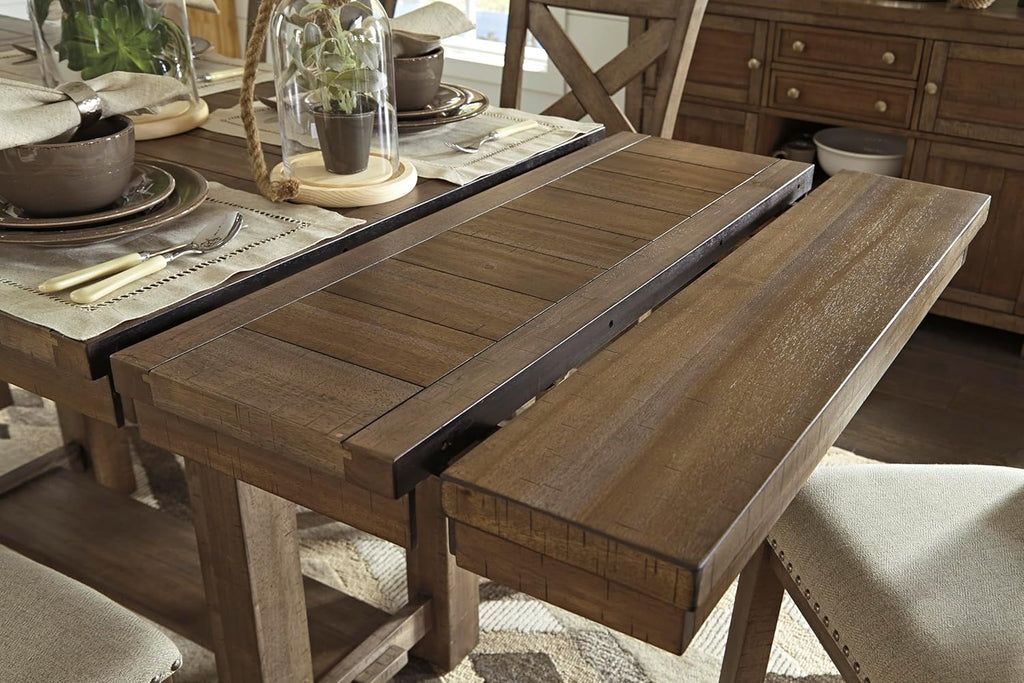Signature Design by Ashley Moriville Rustic Farmhouse Counter Height Dining Extension Table, Separate Extension Leaves, Seats 8, Wood, 36' W x 86' D x 36' H, Brown
