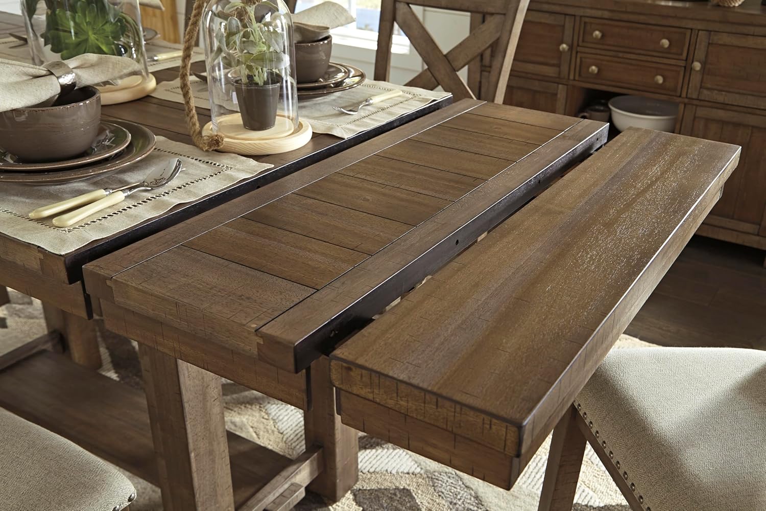 Signature Design by Ashley Moriville Rustic Farmhouse Counter Height Dining Extension Table, Separate Extension Leaves, Seats 8, Wood, 36' W x 86' D x 36' H, Brown