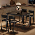 GarveeHome Dining Table Set for 4 w/Corner Protecto, Dining Room Table Set with Footrest & Backrest, Counter Height Table with 4 Upholstered Bar Stools, for Apartment, Pub, Rustic Black