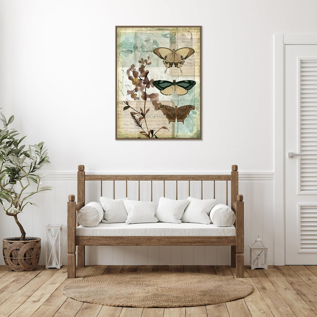 Amanti Art Framed Canvas Wall Art 42x32 Music Box Butterflies II by Jennifer Goldberger, Framed Wall Art Canvas, Animals Artwork, Traditional Decor, Oversize Poster Painting for Living Room, Bedroom,