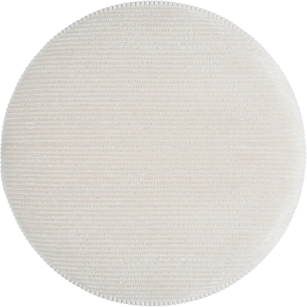 Christopher Knight Home GAVI 30' Ottoman Foot Stool, Corduroy Pouf Footstool Ottoman Seat, Upholstered Foot Chair, Round Footrest, Modern Side Table for Living Room Bedroom Home Decor, Beige
