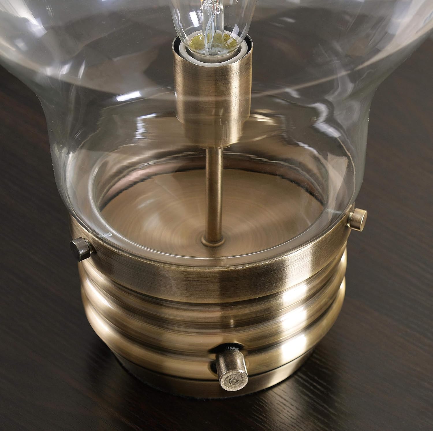 Kenroy Home 32462AB Edison Table Lamp with Antique Brass Finish, Rustic Style, 18' Height, 11.438' Width, 11.438' Depth