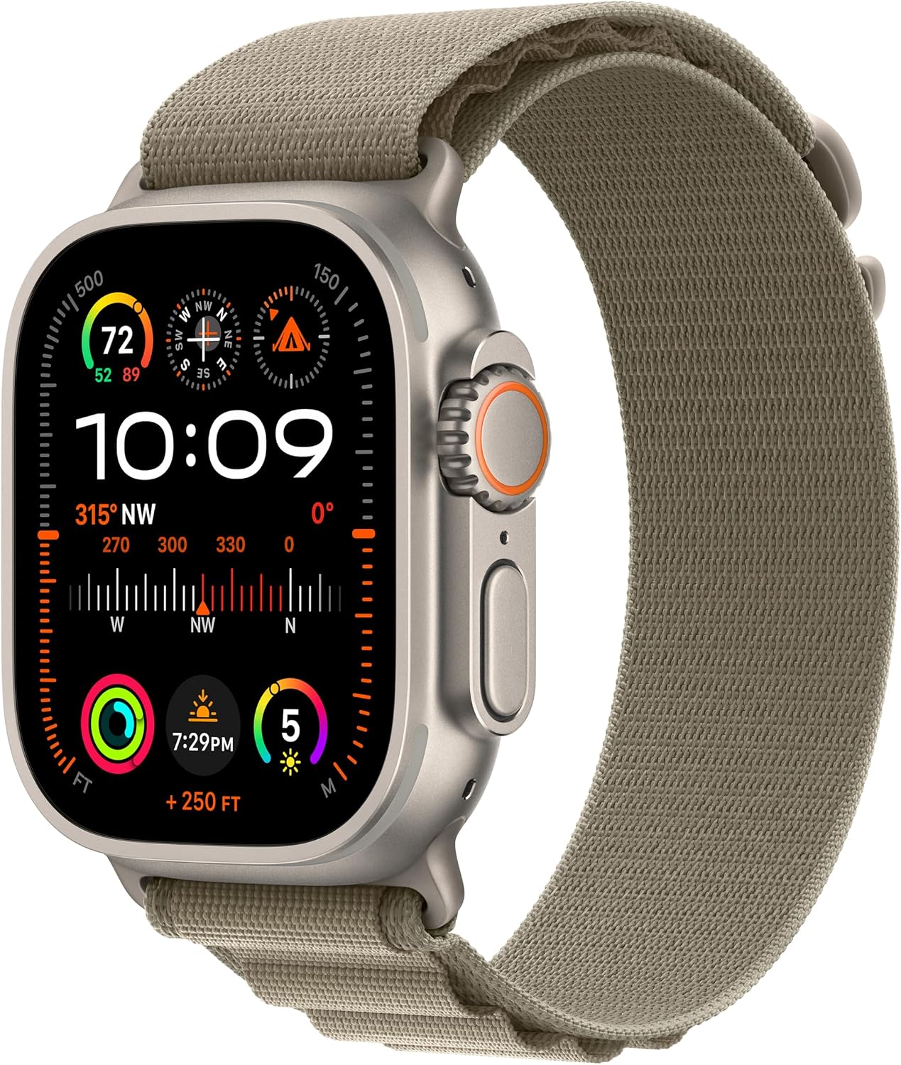 Apple Watch Ultra 2 [GPS + Cellular, 49mm] Titanium Case with Olive Alpine Loop, Medium (Renewed)