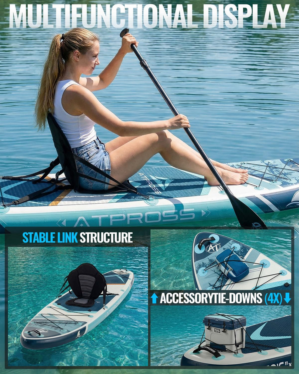 10'6''x33''Inflatable Stand Up Paddle Board, 400lbs Extra Wide Stand Up Paddleboard with Kayak Seat, Anti-Slip EVA Deck Premium SUP Accessories Kit, Non-Slip Stable Deck Boat