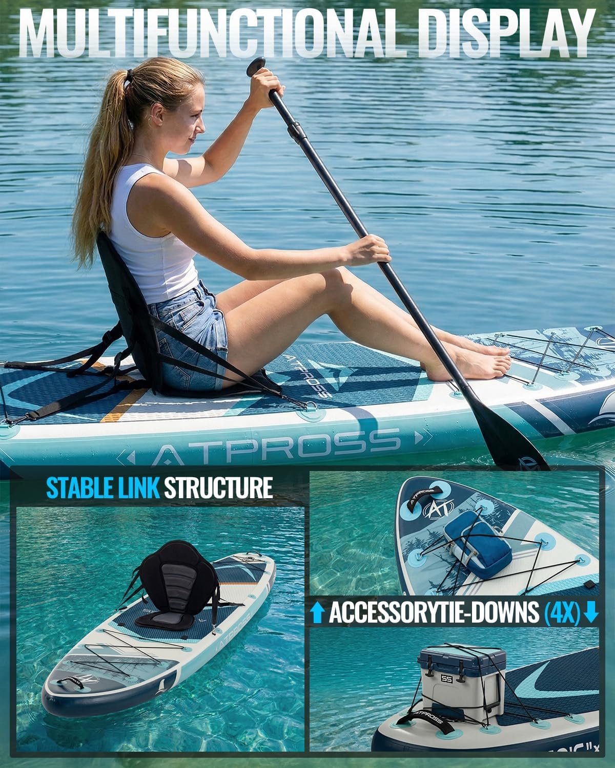 10'6''x33''Inflatable Stand Up Paddle Board, 400lbs Extra Wide Stand Up Paddleboard with Kayak Seat, Anti-Slip EVA Deck Premium SUP Accessories Kit, Non-Slip Stable Deck Boat