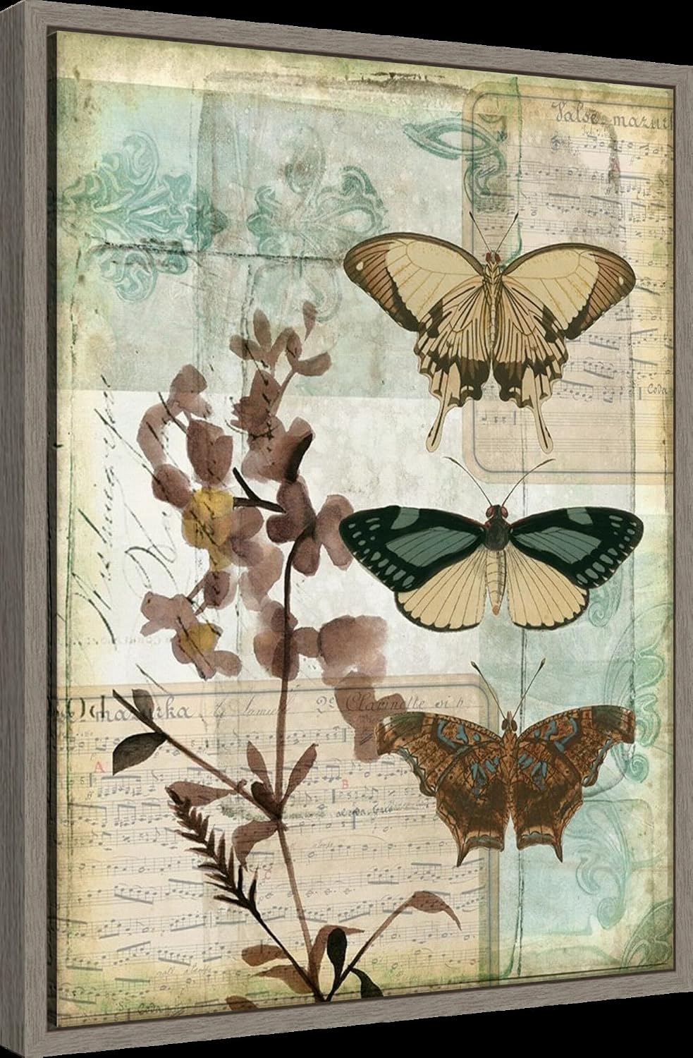 Amanti Art Framed Canvas Wall Art 24x18 Music Box Butterflies II by Jennifer Goldberger, Framed Wall Art Canvas, Animals Artwork, Country Rustic Decor, Medium Poster Painting for Living Room, Bedroom