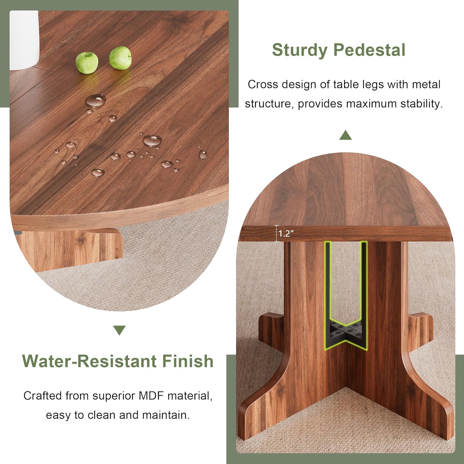 Feonase 59' Round Extendable Dining Room Table for 4-6, Modern Oval Kitchen Table with Heavy Duty Wood Base, Metal Frame Support, for Dining Kitchen Living Room, Easy Assembly, Noise-Free, Walnut