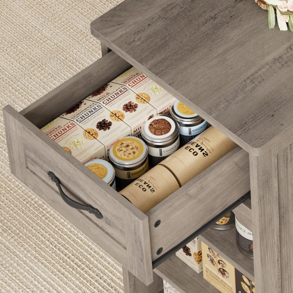 HOSTACK Kitchen Island Cart with Storage, 47'' Kitchen Storage Island on Wheels with 2 Drawers, Rolling Island Table with Adjustable Shelves, Mobile Buffet Sideboard Cabinet for Dining Room, Ash Gray