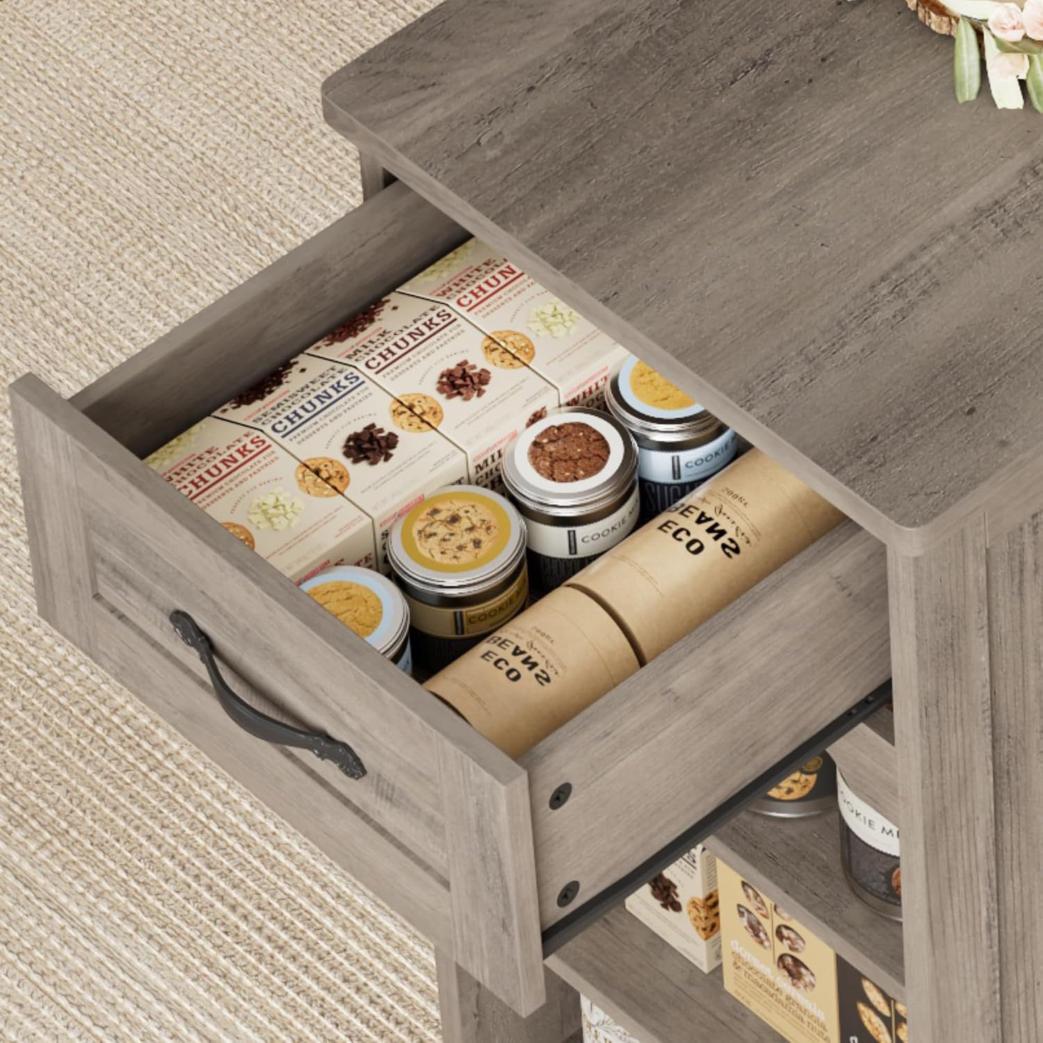 HOSTACK Kitchen Island Cart with Storage, 47'' Kitchen Storage Island on Wheels with 2 Drawers, Rolling Island Table with Adjustable Shelves, Mobile Buffet Sideboard Cabinet for Dining Room, Ash Gray