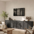 BELLEZE 4-Piece Modular TV Stand Set -Modern Entertainment Center with Wide Wooden Handle,Sideboards with Adjustable Shelves,Classic Media Console Table Cabinet for Living Room (Ebony)