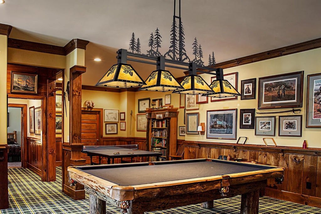 TOCHIC 64' Pool Table Light, 4 Lights Tiffany Billiard & Pool Table Lights, Farmhouse Chandelier for Dining Room Rustic Hanging Ceiling Light Fixture for 7 to 9 ft Tables Game Room Basement Bar