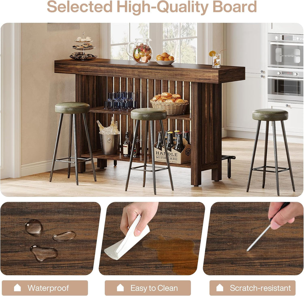 Tribesigns Large 2-Tier Bar Table, 63-Inch Mini Pub Table with Footrest, Rectangular Modern Coffee Bar Cabinet Counter Height Table for Home Kitchen, Bistro, Dining Room, Living Room, Rustic Brown