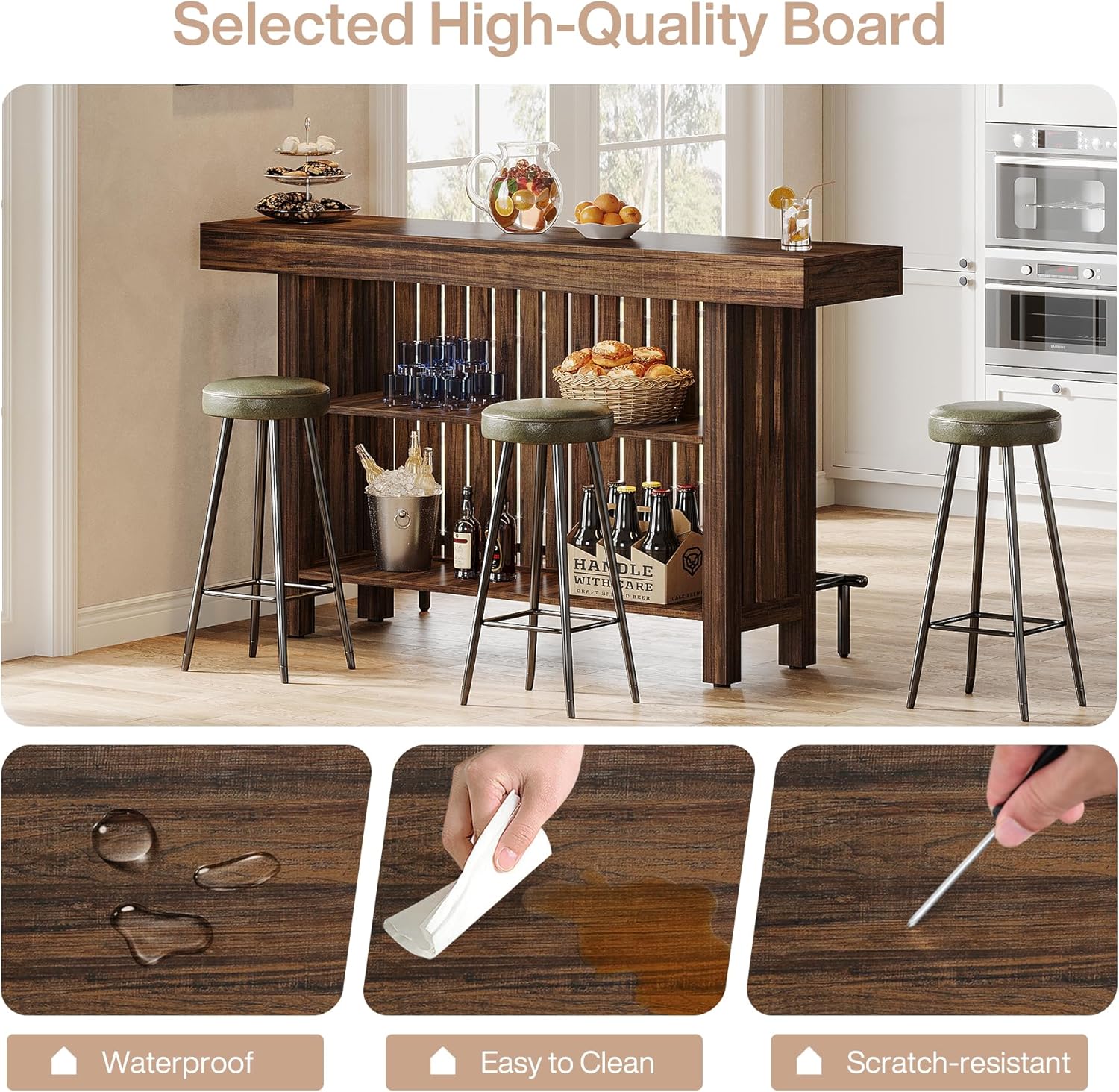 Tribesigns Large 2-Tier Bar Table, 63-Inch Mini Pub Table with Footrest, Rectangular Modern Coffee Bar Cabinet Counter Height Table for Home Kitchen, Bistro, Dining Room, Living Room, Rustic Brown