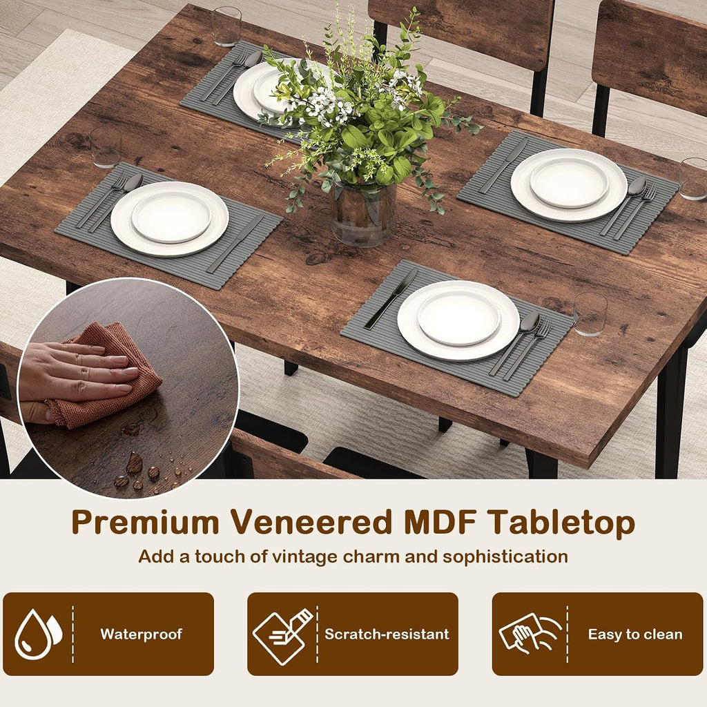 Giantex 5-Piece Dining Table Set for 4, Industrial Kitchen Table and 4 PU Leather Upholstered Chairs with Metal Leg, Padded Seat, Space-Saving Dinette Set for Small Space Apartment Breakfast Nook