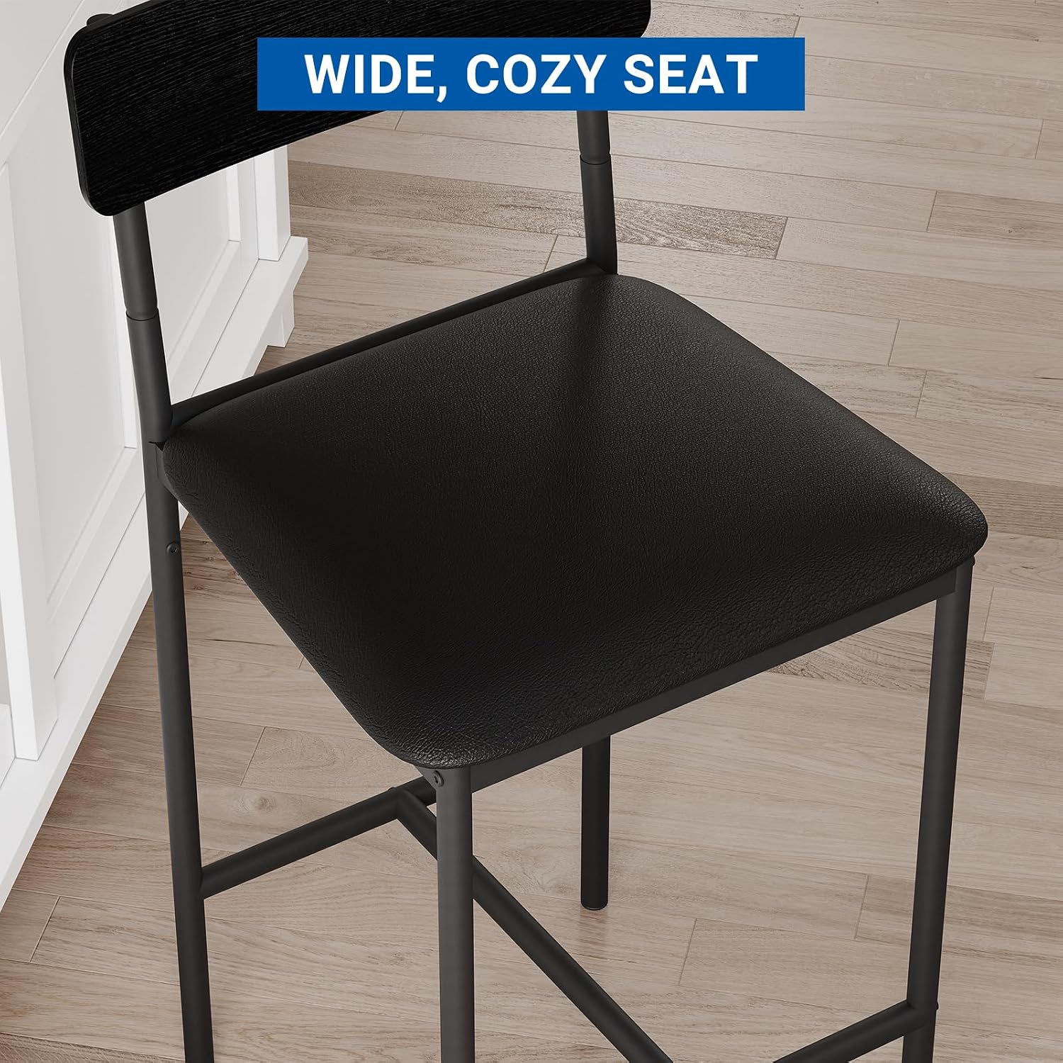 GarveeHome Dining Table Set for 2, Counter Height Kitchen Table with 2 Upholstered Bar Stools, Dining Table and Chairs Set with Storage Shelves, for Small Space, Apartment, Studio, Retro Black