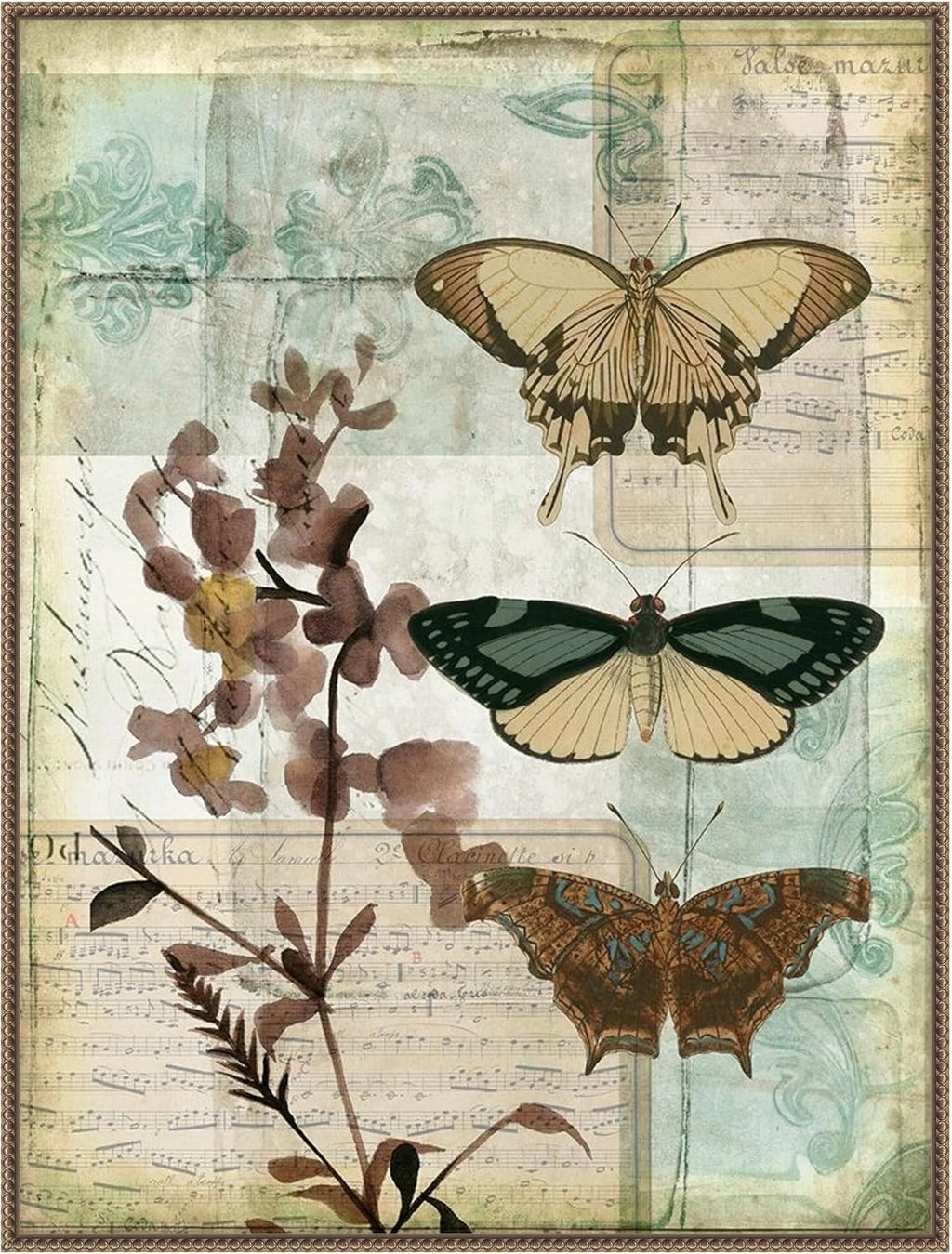 Amanti Art Framed Canvas Wall Art 42x32 Music Box Butterflies II by Jennifer Goldberger, Framed Wall Art Canvas, Animals Artwork, Traditional Decor, Oversize Poster Painting for Living Room, Bedroom,