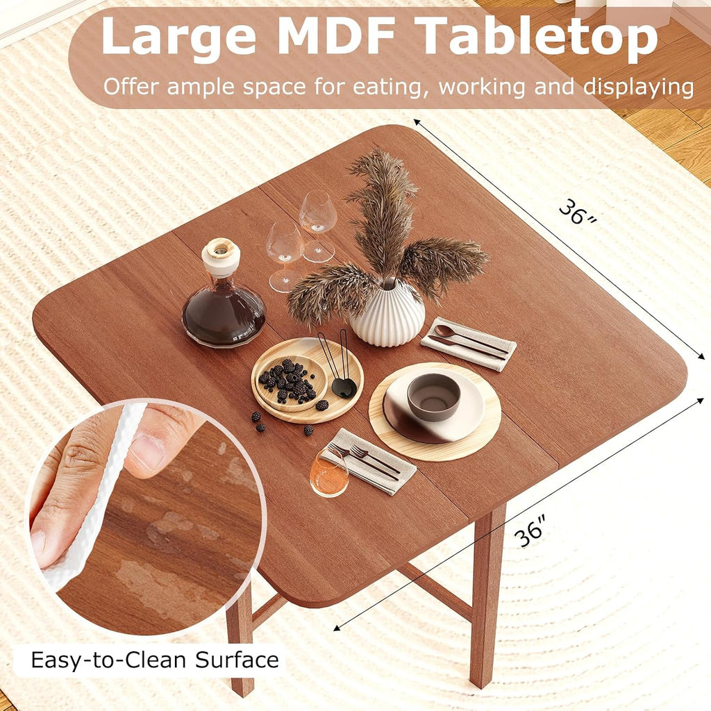 Giantex 36' Folding Dining Table for 2-4, Extendable Drop Leaf Kitchen Table with Solid Rubber Wood Frame, Space-Saving Dinner Table for Small Space, Living Dining Room, Dinette, Walnut