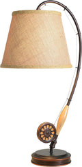 Kenroy Home 32193ORB Fly Rod Table Lamp with Oil Rubbed Bronze w/Wood Accent Finish, Rustic Style, 27.5' Height, 12' Width, 14.5' Depth