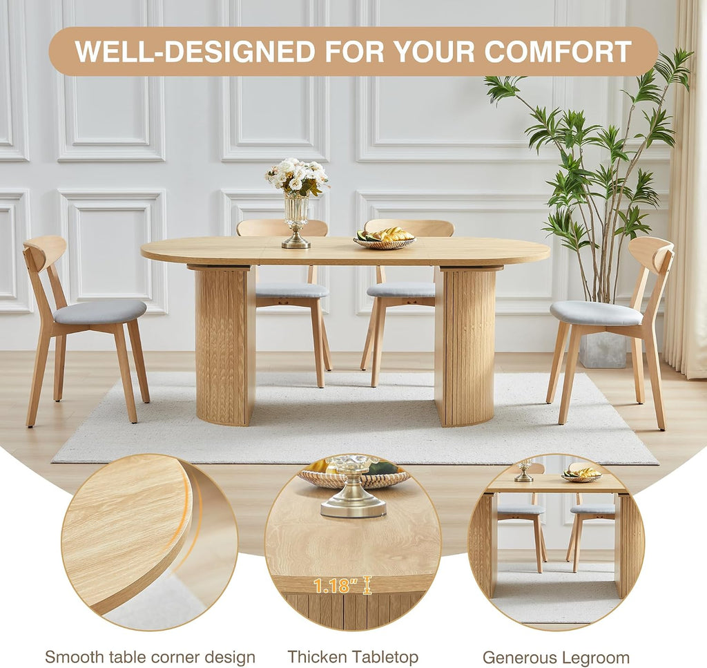 70.8 Inch Dining Table for 4-6 People, Oval Kitchen Table with Semi-Cylindrical Legs Base, Modern Farmhouse Round Dinner Tables for Dining Room Kitchen Living Room (Natural)
