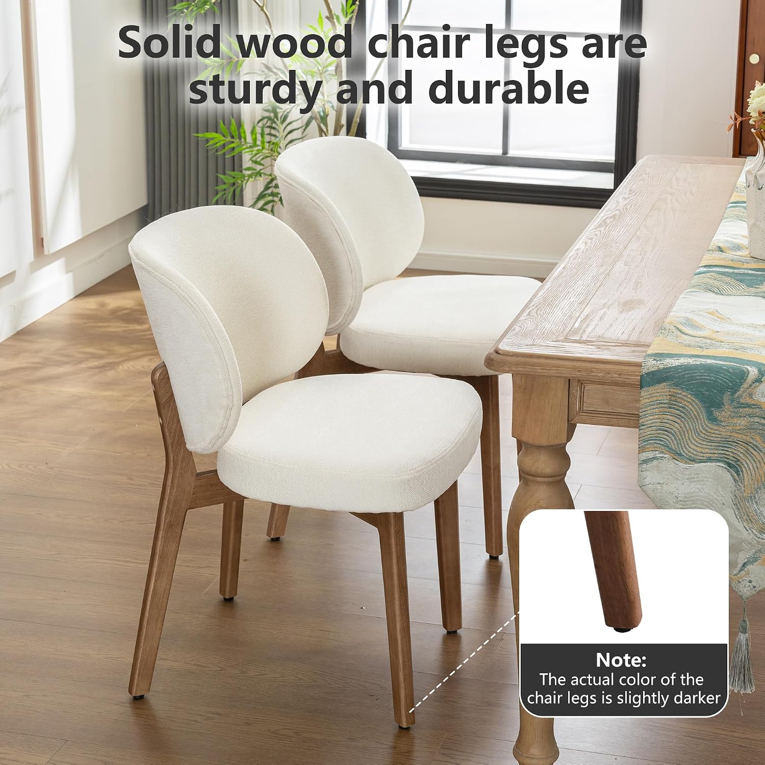 YOUNIKE Dining Chair with High Back Single Mid Century Modern Kitchen Chair Boucle Fabric Upholstered Armless Accent Chair 20' Wide Padded Seat with Wooden Leg for Dining Living Room Bedroom Beige