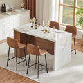 ONBRILL 61'*31' Whole Board of Tabletop Kitchen Island Table with Storage Space, Power Outlet & LED Lights, Modern Imitation Marble Large Counter Height Dining Table for 4 (White)