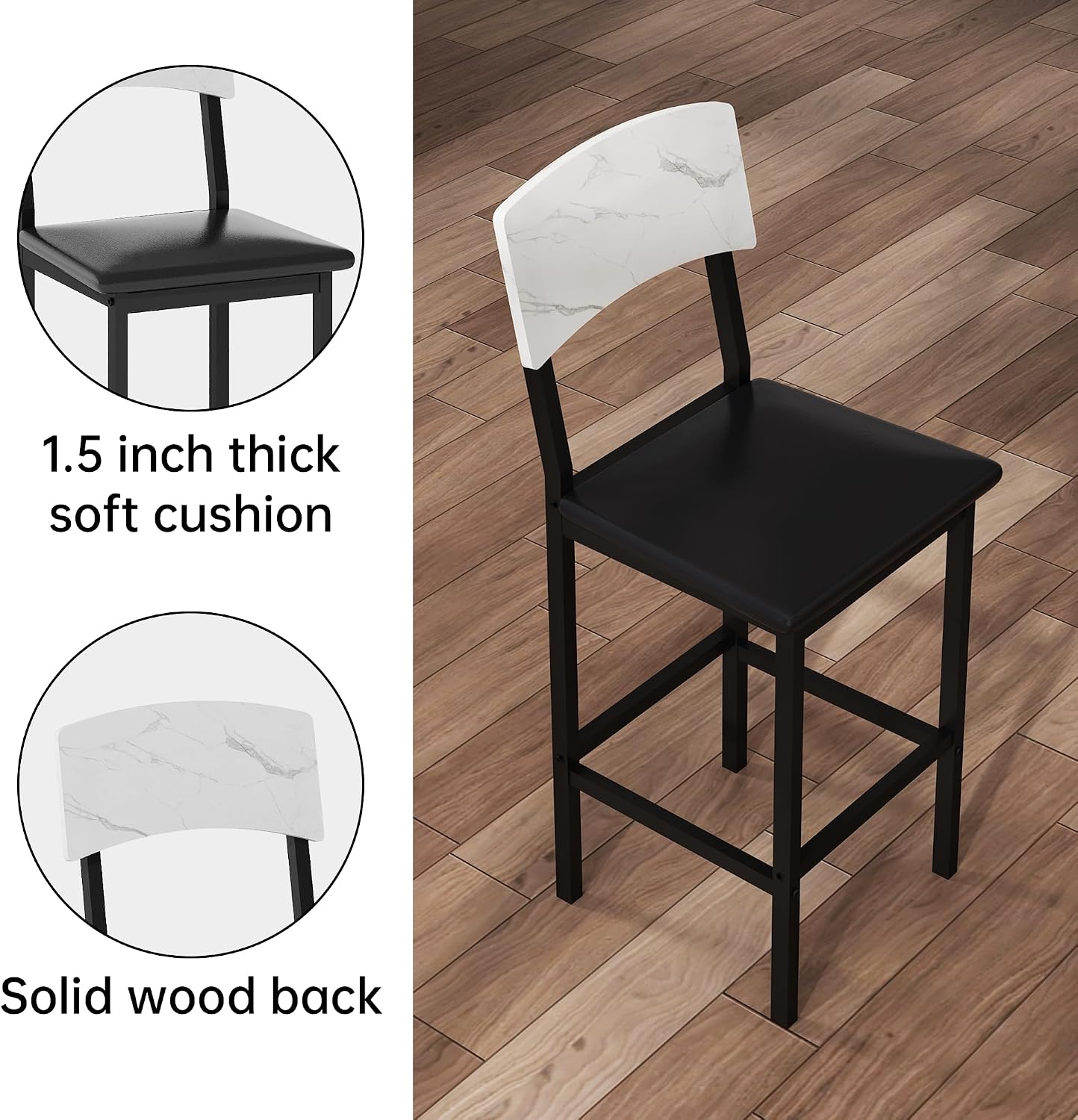 AWQM 5-Piece Dining Table Set, Dining Table Set for 4, Counter Height Table & 4 Bar Stools, Modern Kitchen Dining Set, with Upholstered Chairs, Compact Dining Set for Small Spaces, Marble Texture