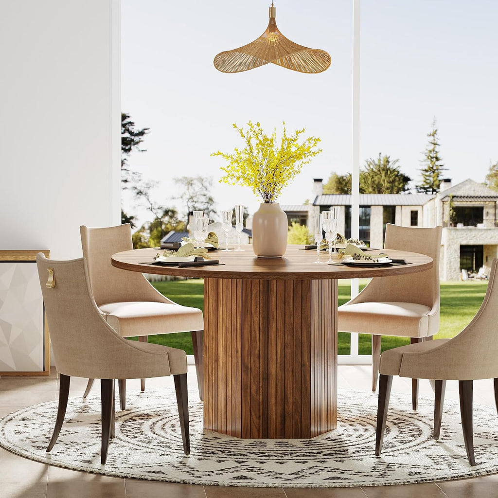 Tribesigns Wood Round Dining Kitchen Table for Dining Room, 47 inch Dinner Table 4-6 People with Heavy Duty Pedestal Base Circle Tabletop for Kitchen Living Room, Brown