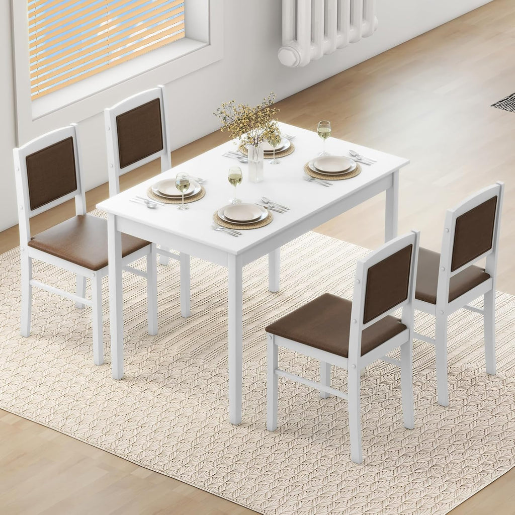 NAFORT Dining Table Set for 4, Farmhouse Kitchen Table and Chairs Set of 4, Mid-Century Modern Rectangular Dining Room Table with Cushion Padded Seat, Solid Wood Dining Set Kitchen Furniture