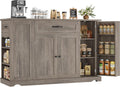 HOSTACK Kitchen Island Cart with Storage, 47'' Kitchen Storage Island on Wheels with 2 Drawers, Rolling Island Table with Adjustable Shelves, Mobile Buffet Sideboard Cabinet for Dining Room, Ash Gray