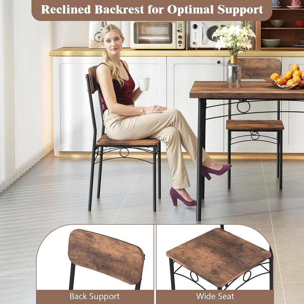 Giantex Dining Table Set for 4, Rectangle Kitchen Table and 4 Farmhouse Dining Chairs with Heavy-Duty Metal Frame, Wood Grain Surface,Space-Saving Dinette Set for Small Space, Home, Restaurant